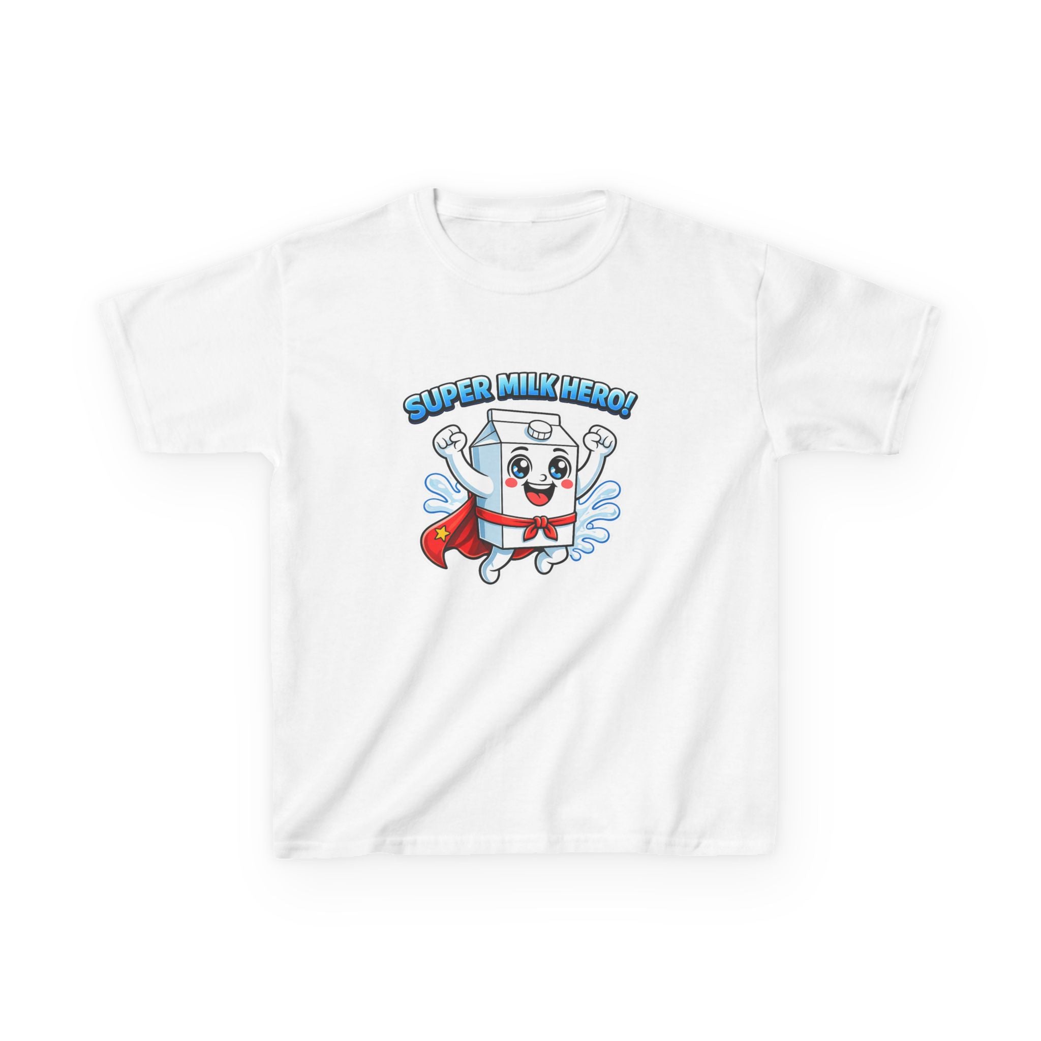 Kids Food T-Shirt — 'Super Milk Hero' Cartoon Cape Graphic Tee