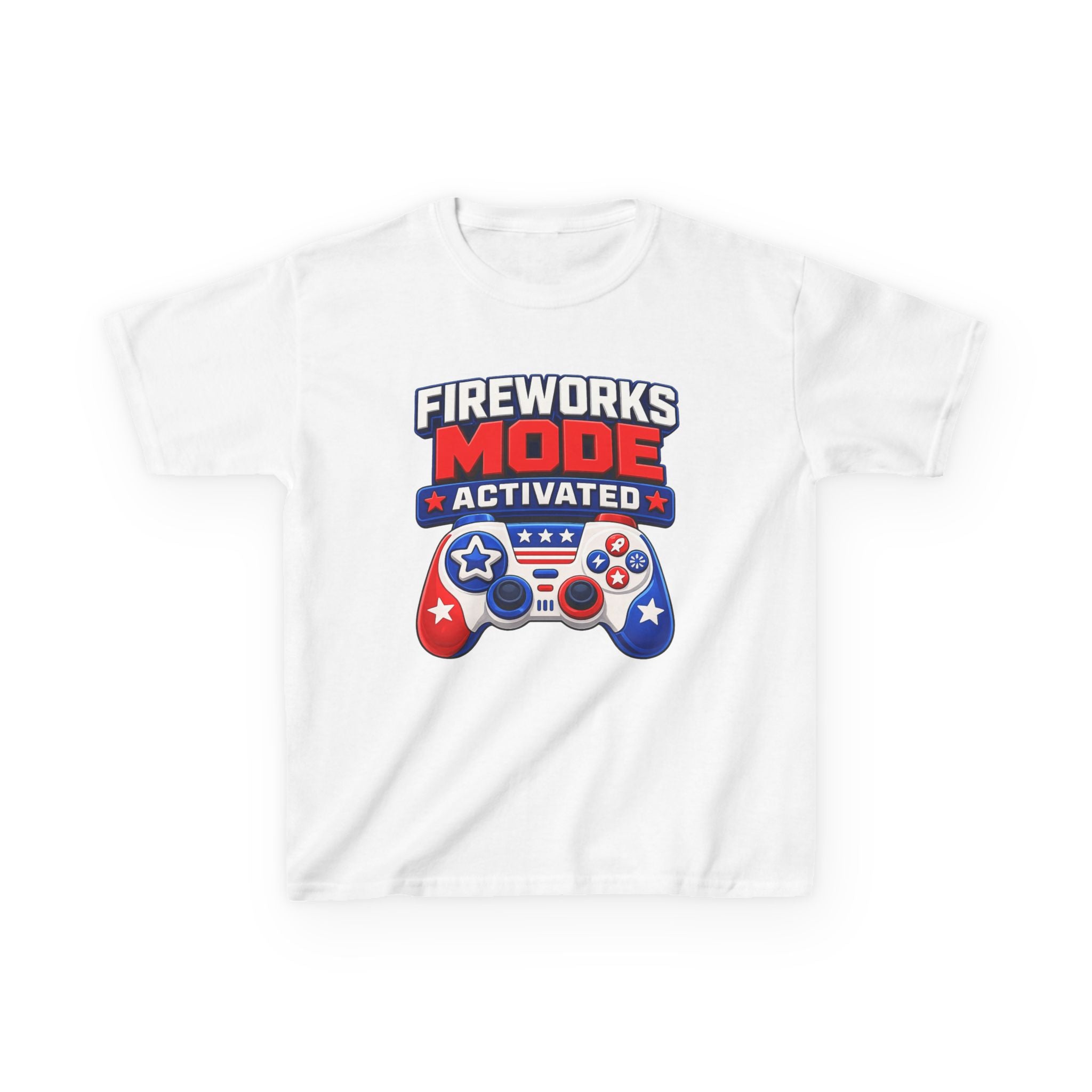 Kids Tee — "Fireworks Mode Activated" Patriotic Gamer Shirt