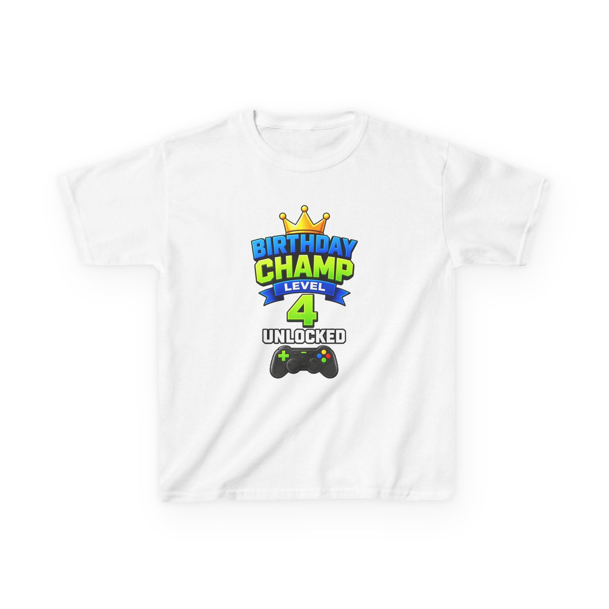 Kids Birthday T-Shirt — 'Birthday Champ' Level 4 Unlocked Gamer Graphic Tee