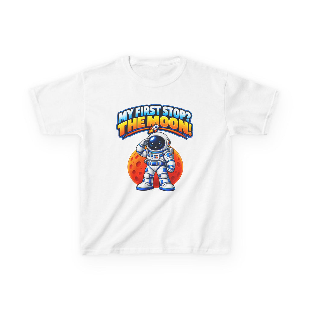Kidxtr™ Kids Space T-Shirt — 'My First Stop: The Moon' Astronaut Graphic Tee