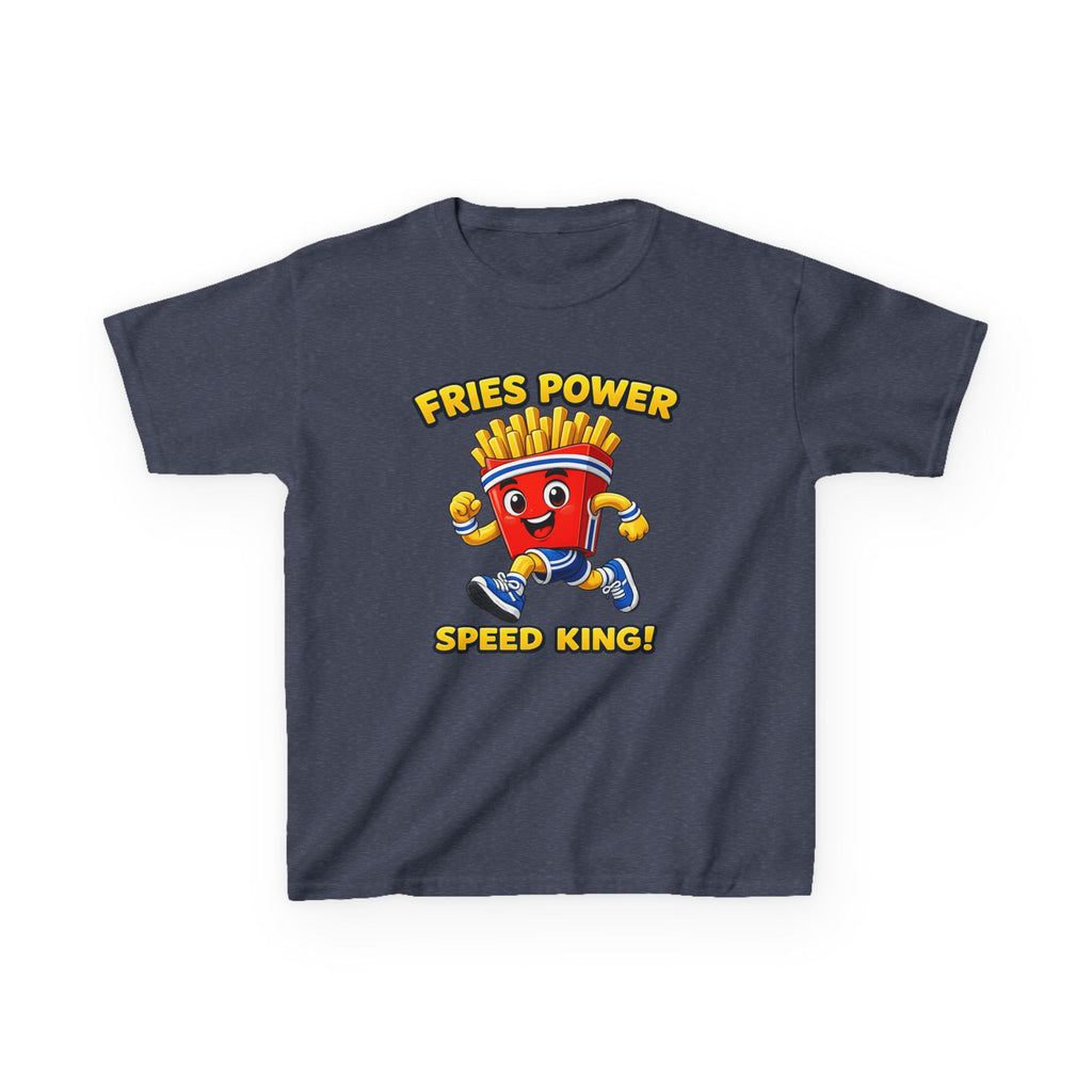 Kids French Fry T-Shirt — 'Fries Power Speed King' Funny Cartoon Graphic Tee