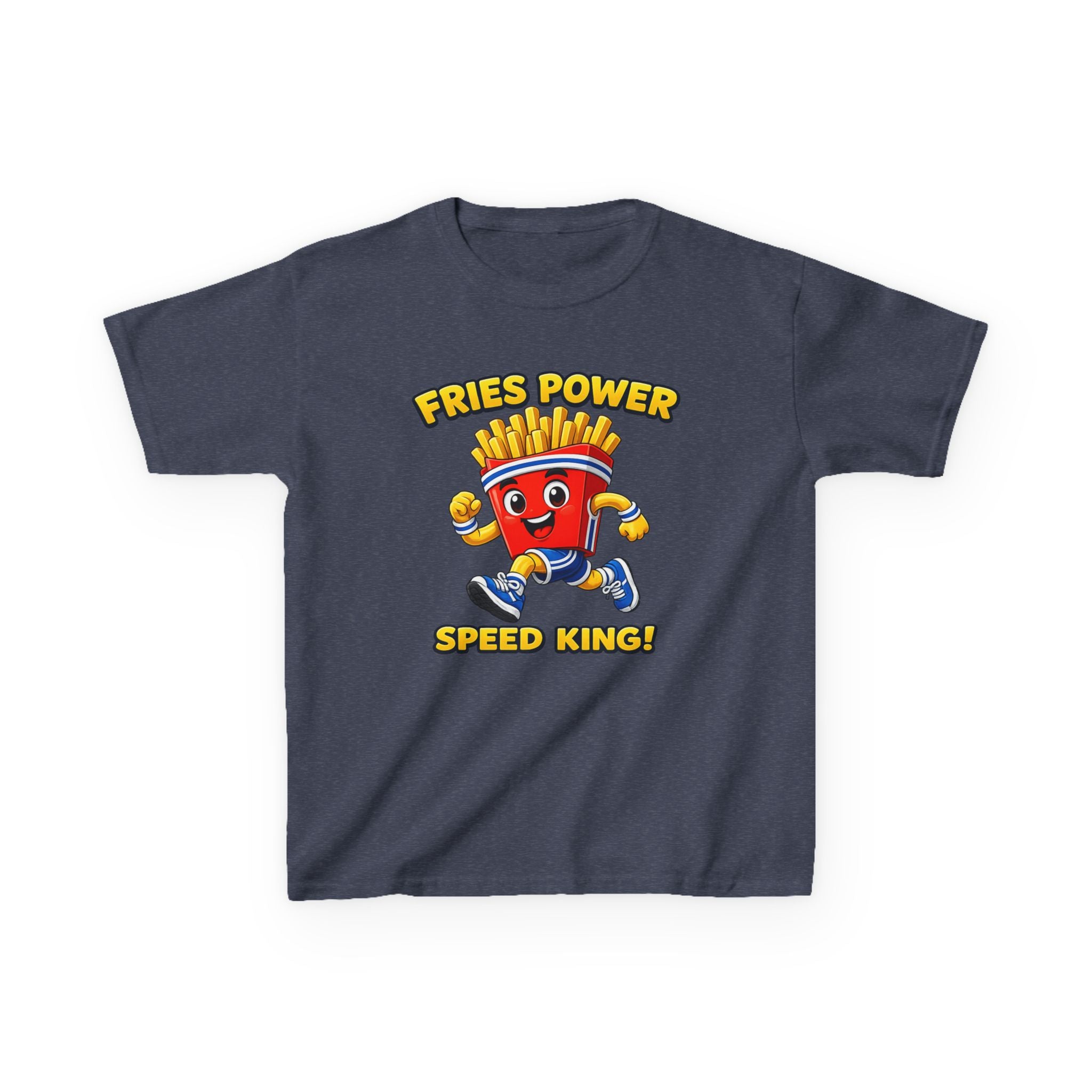 Kids French Fry T-Shirt — 'Fries Power Speed King' Funny Cartoon Graphic Tee