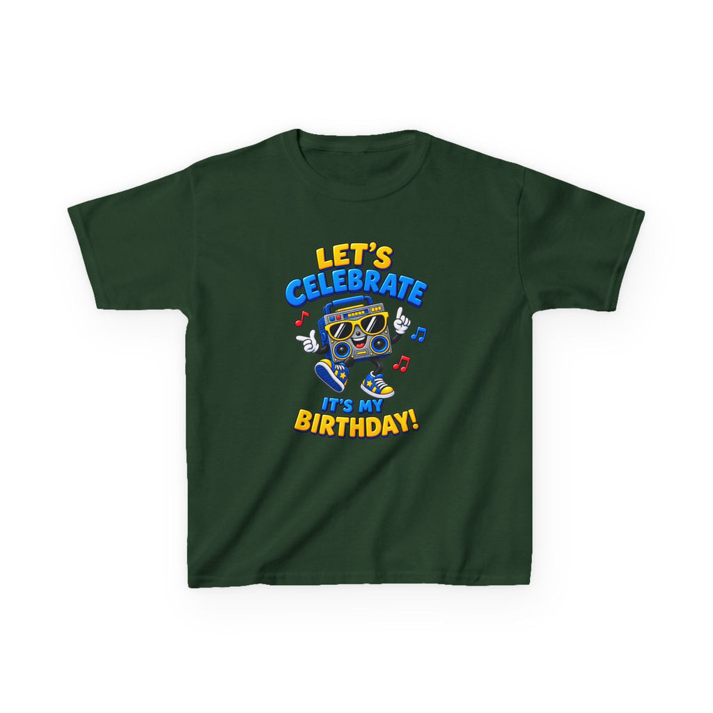 Kids Birthday T-Shirt — 'Let's Celebrate, It's My Birthday!' Fun Party  Boombox Graphic Tee