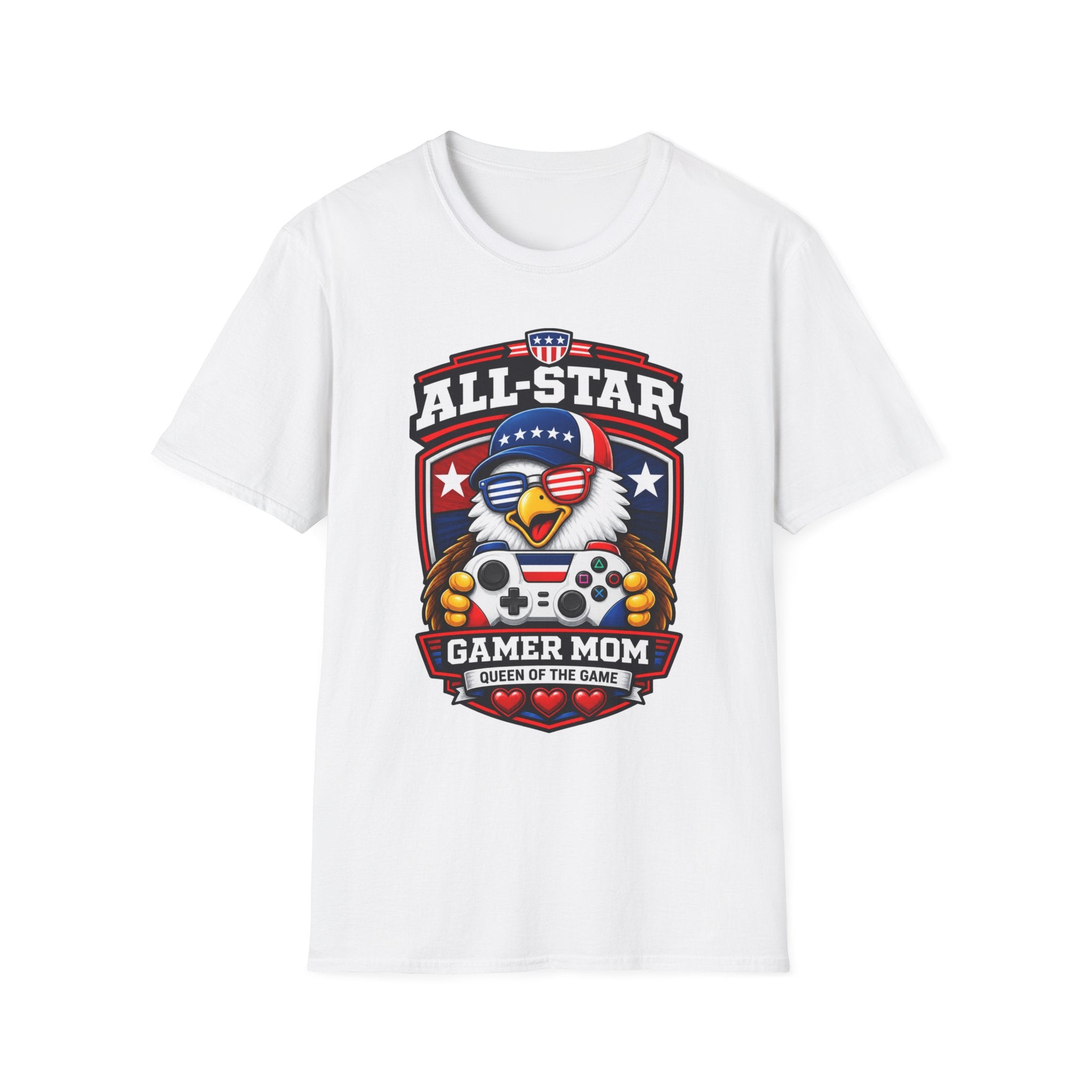 All-Star Gamer Mom T-Shirt — Patriotic Eagle Gaming Graphic Tee