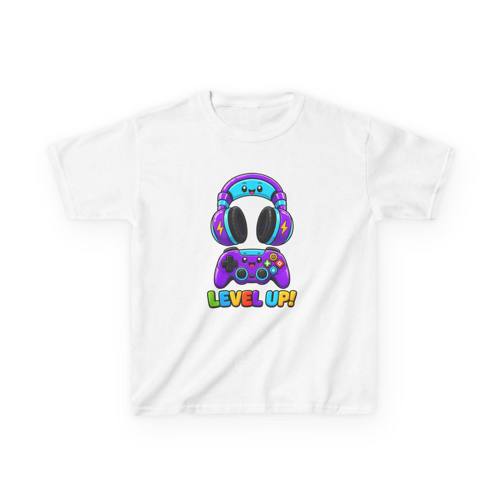 Kids Gaming T-Shirt — 'Level Up!' Colorful Controller & Headset Graphic Tee