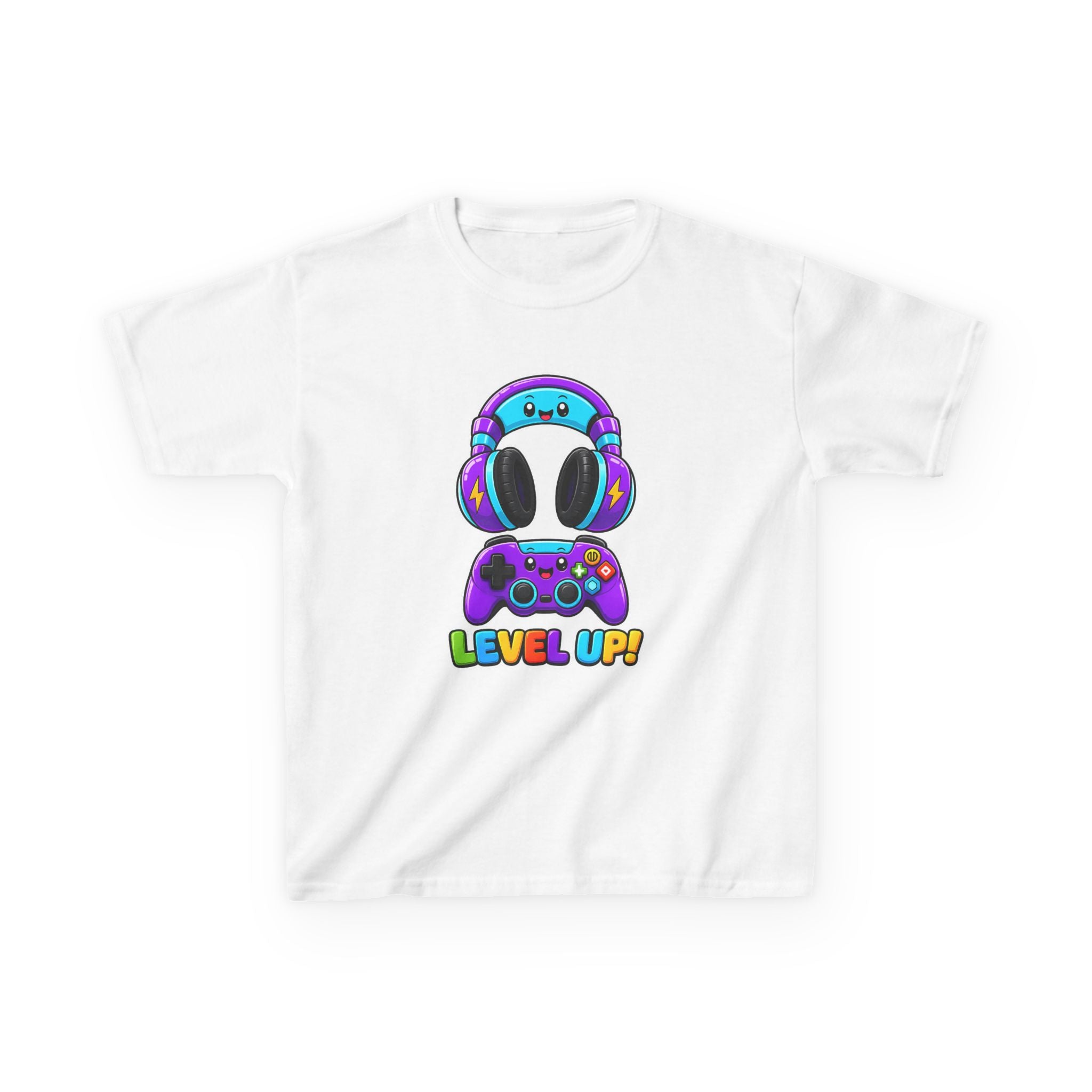 Kids Gaming T-Shirt — 'Level Up!' Colorful Controller & Headset Graphic Tee