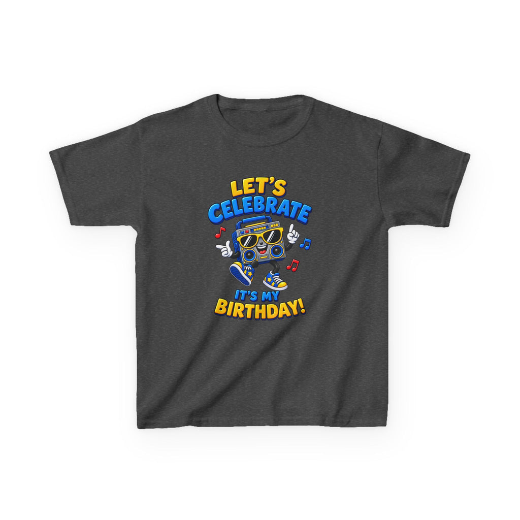 Kids Birthday T-Shirt — 'Let's Celebrate, It's My Birthday!' Fun Party  Boombox Graphic Tee