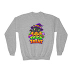 Kidxtr™ Kids Halloween Sweatshirt — 'Trick or Treat' Black Cat in Pumpkin Graphic Crewneck