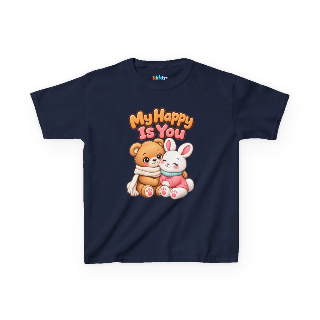 Kidxtr™ Kids Bear & Bunny T-Shirt — 'My Happy Is You' Cute Animal Graphic Tee