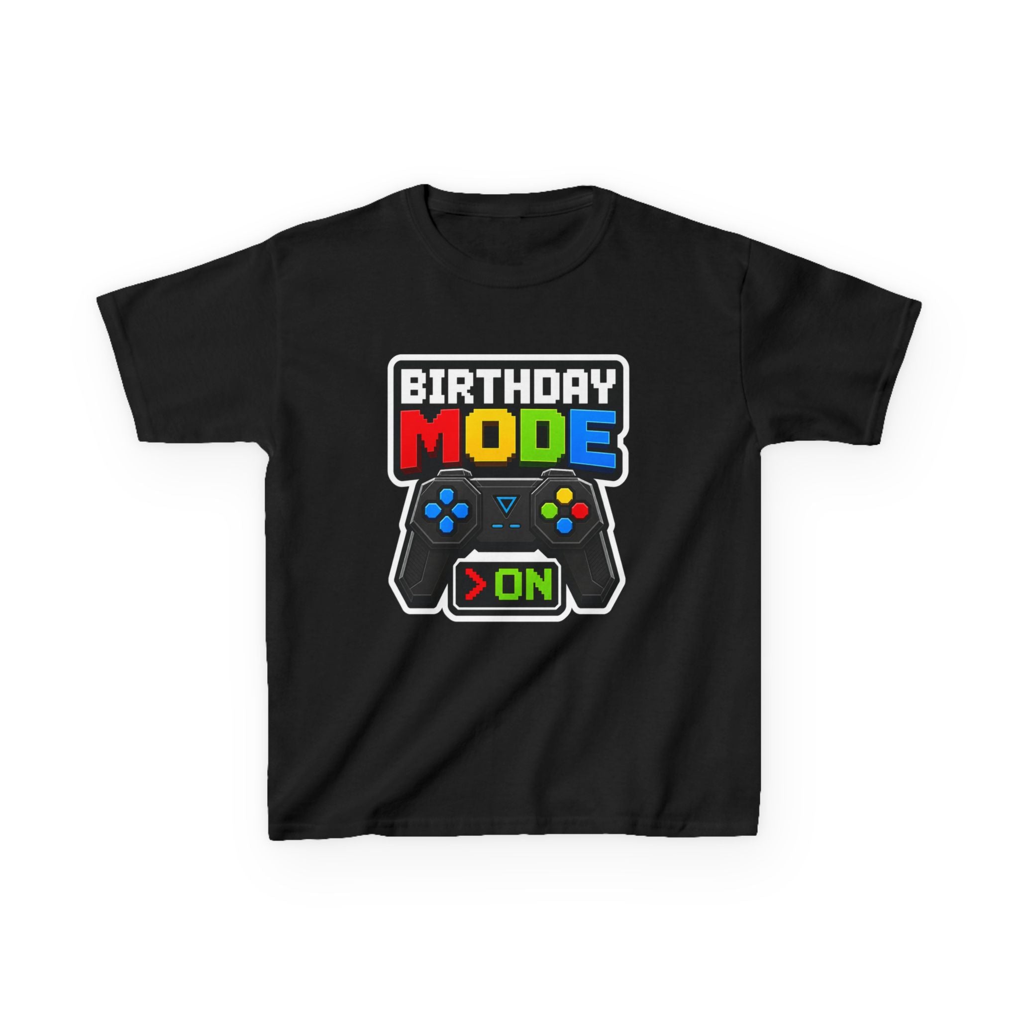 Kids Birthday T-Shirt — 'Birthday Mode On' Video Game Controller Graphic Tee