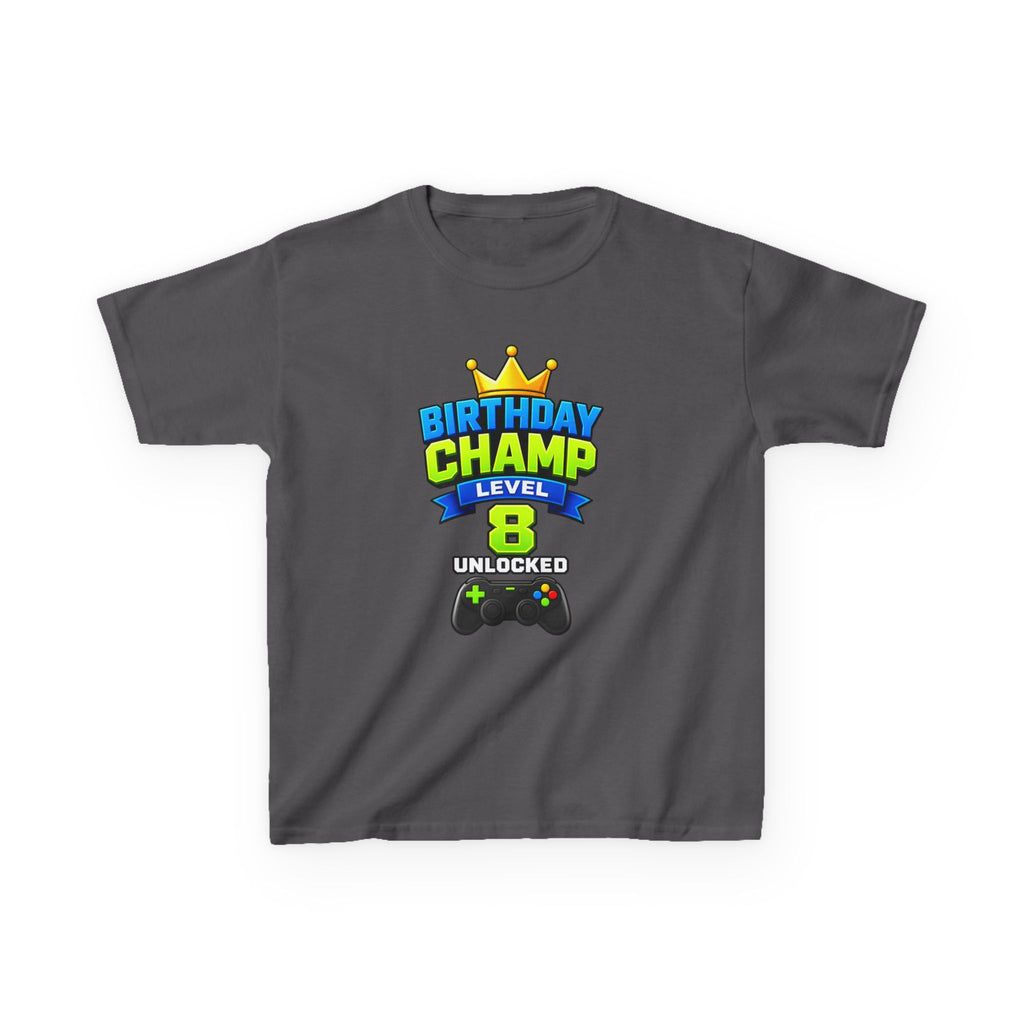 Kids Birthday T-Shirt — 'Birthday Champ' Level 8 Unlocked Gamer Graphic Tee