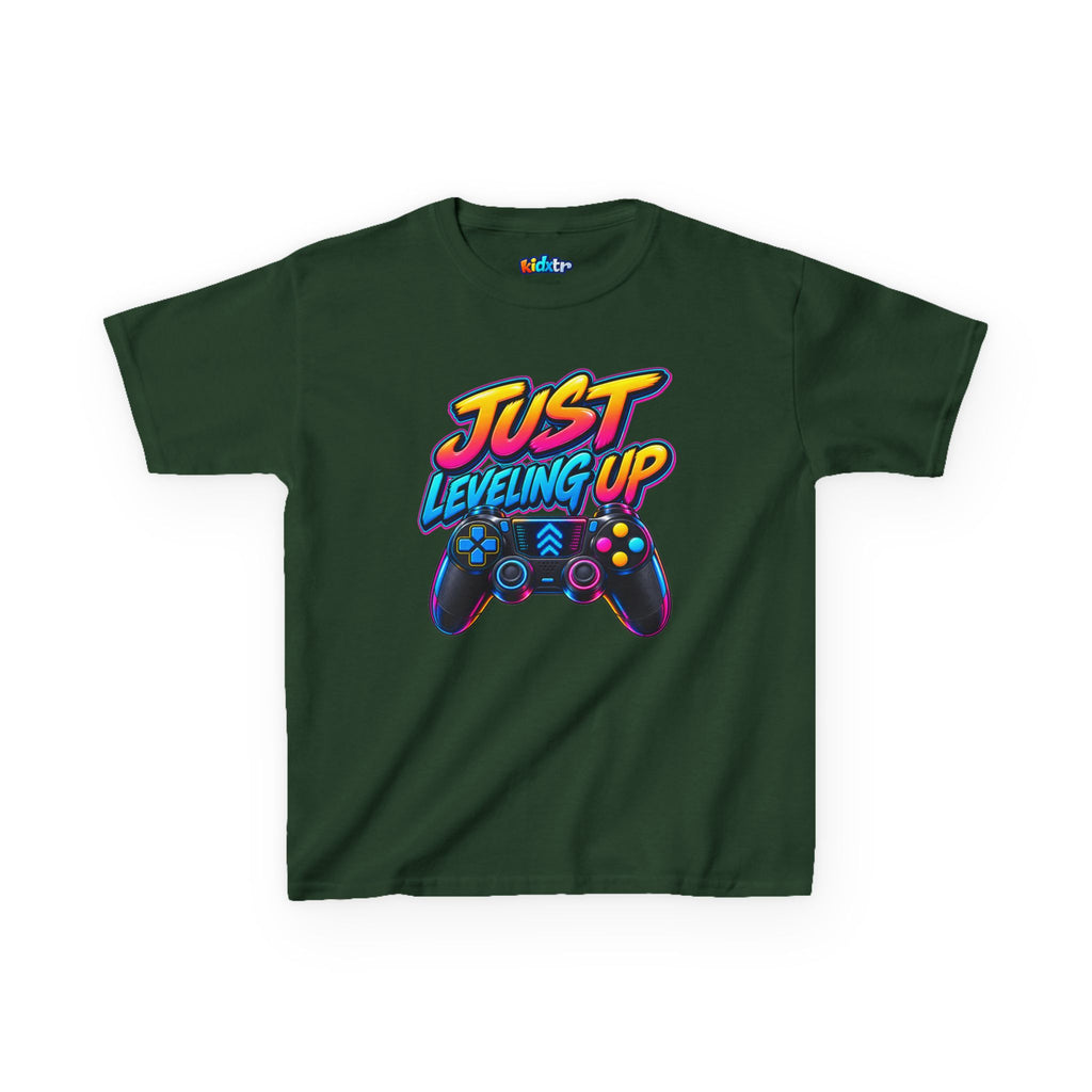 Kidxtr™ Kids Gaming T-Shirt — 'Just Leveling Up' Controller Graphic Tee