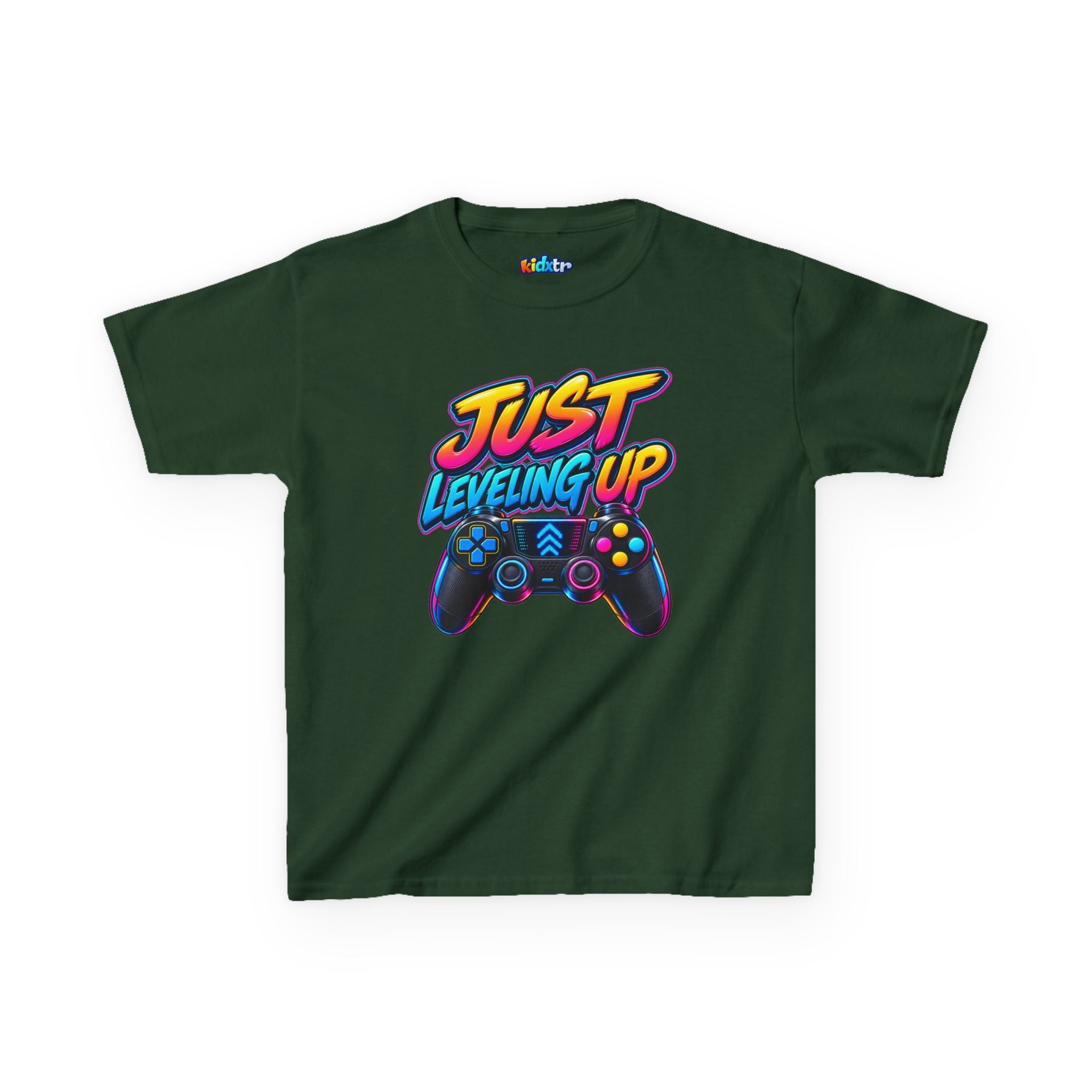 Kidxtr™ Kids Gaming T-Shirt — 'Just Leveling Up' Controller Graphic Tee
