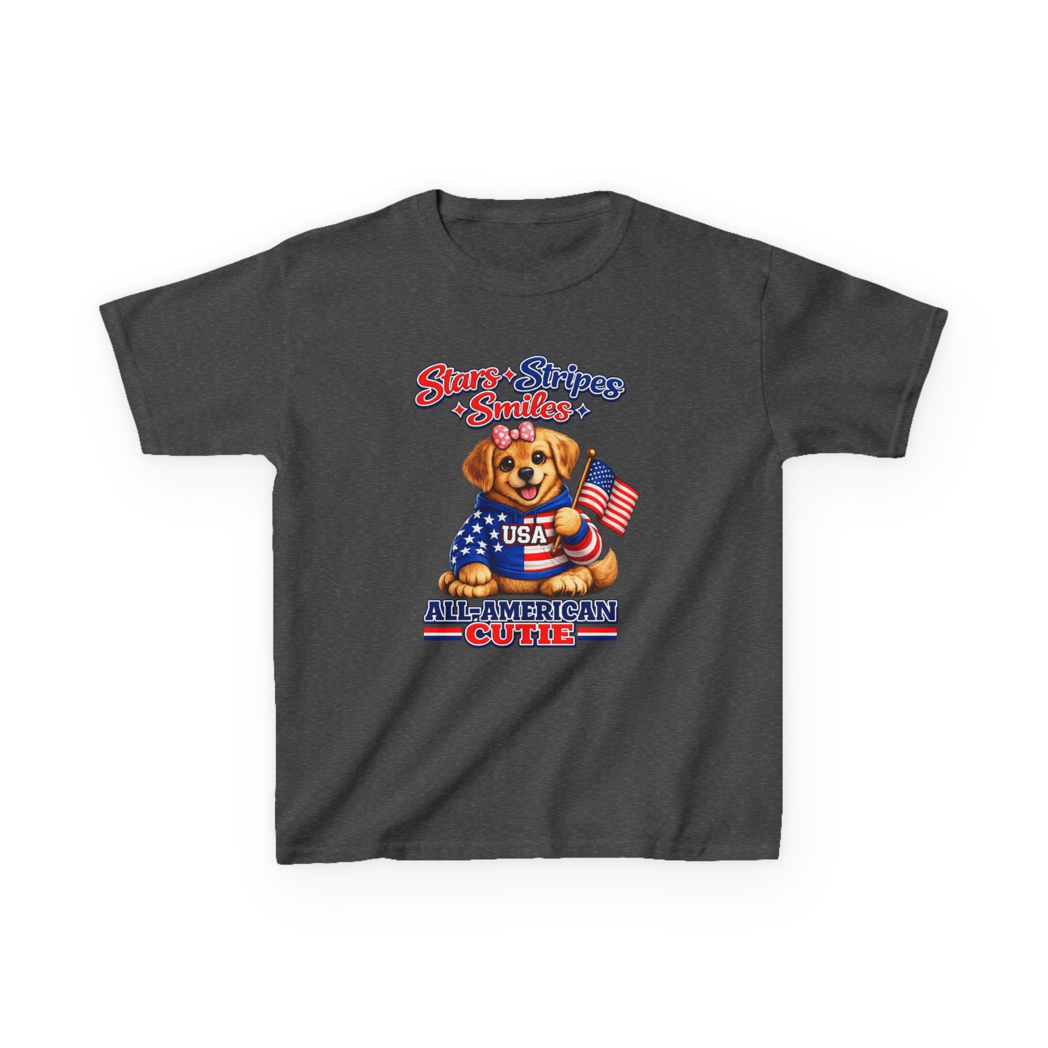 Kids Patriotic T-Shirt — 'Stars, Stripes & Smiles' All-American Dog Graphic Tee