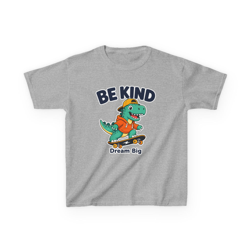 Kids Kindness T-Shirt — 'Be Kind' Skateboarding Dinosaur Graphic Tee