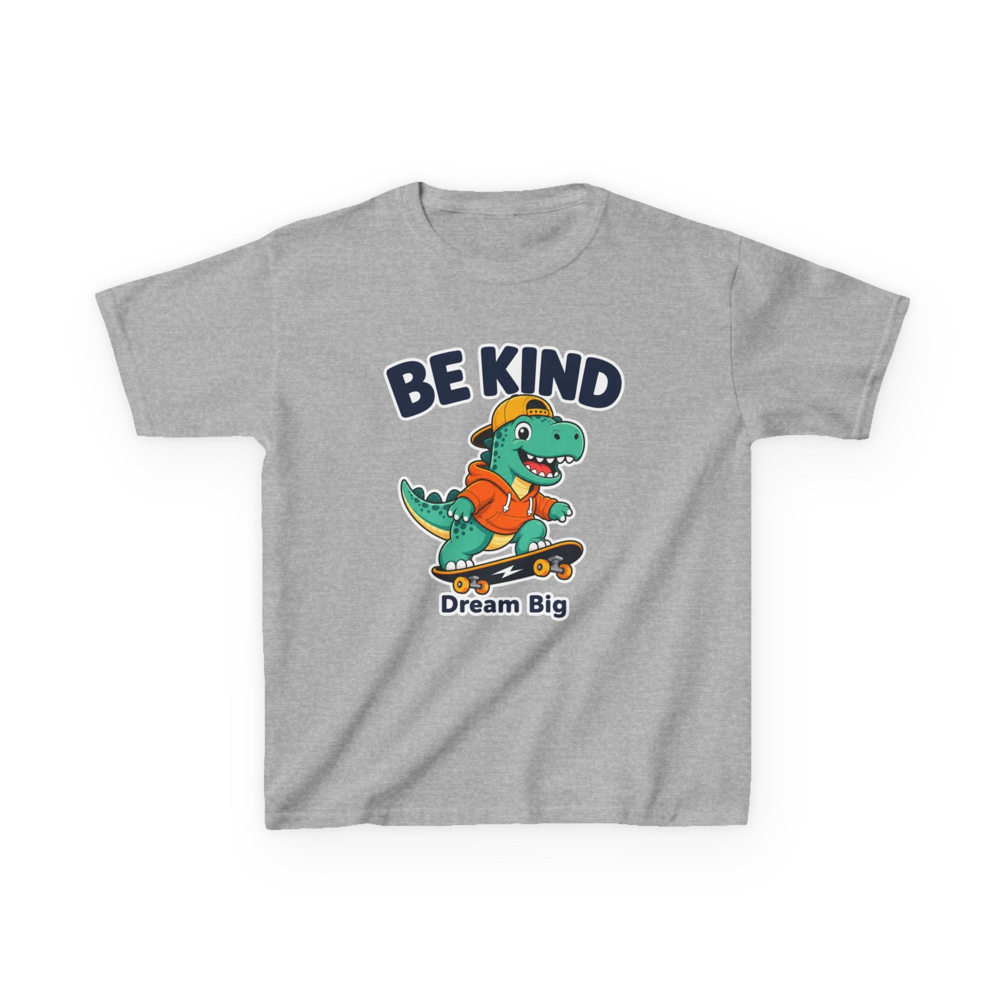 Kids Kindness T-Shirt — 'Be Kind' Skateboarding Dinosaur Graphic Tee