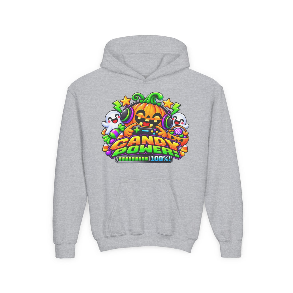 Kidxtr™ Kids Halloween Hoodie — 'Candy Power 100%' Gamer Pumpkin Graphic Hoodie