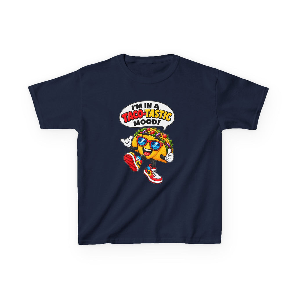 Kids Taco T-Shirt — 'I'm in a Taco-Tastic Mood' Cartoon Taco Graphic Tee