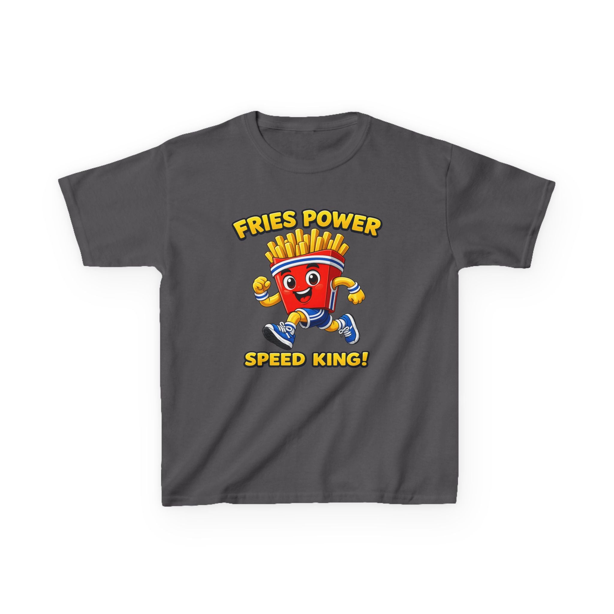 Kids French Fry T-Shirt — 'Fries Power Speed King' Funny Cartoon Graphic Tee