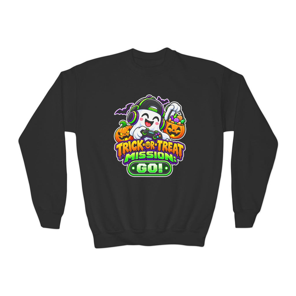 Kidxtr™ Kids Halloween Sweatshirt — 'Trick or Treat Mission' Halloween Graphic Crewneck
