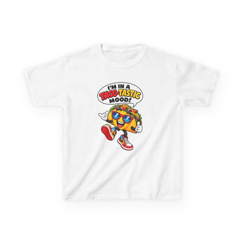 Kids Taco T-Shirt — 'I'm in a Taco-Tastic Mood' Cartoon Taco Graphic Tee