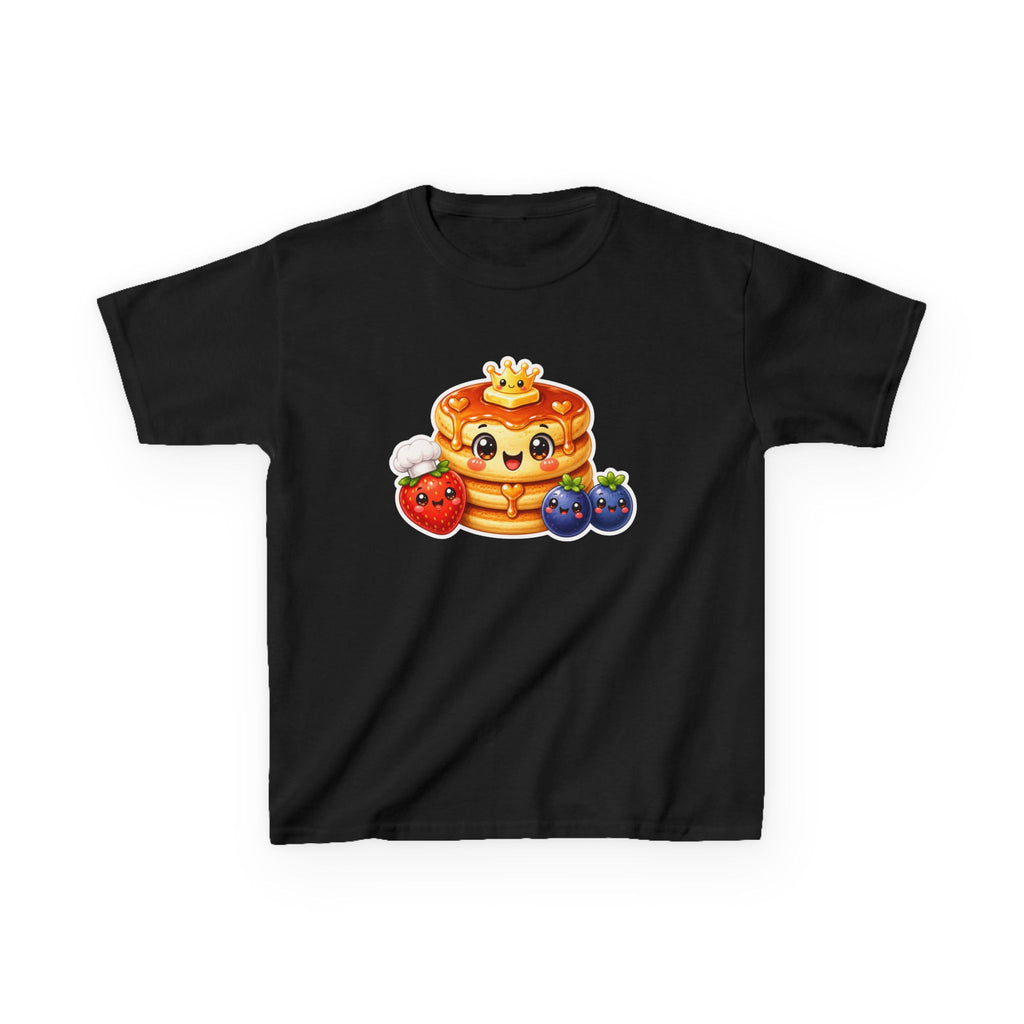 Kids Breakfast T-Shirt — 'Short Stack' Cute Pancake Stack with Smiling Berries Graphic Tee