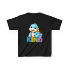 Kids Animal T-Shirt — 'KIND' Cute Blue Dinosaur Kindness Graphic Tee