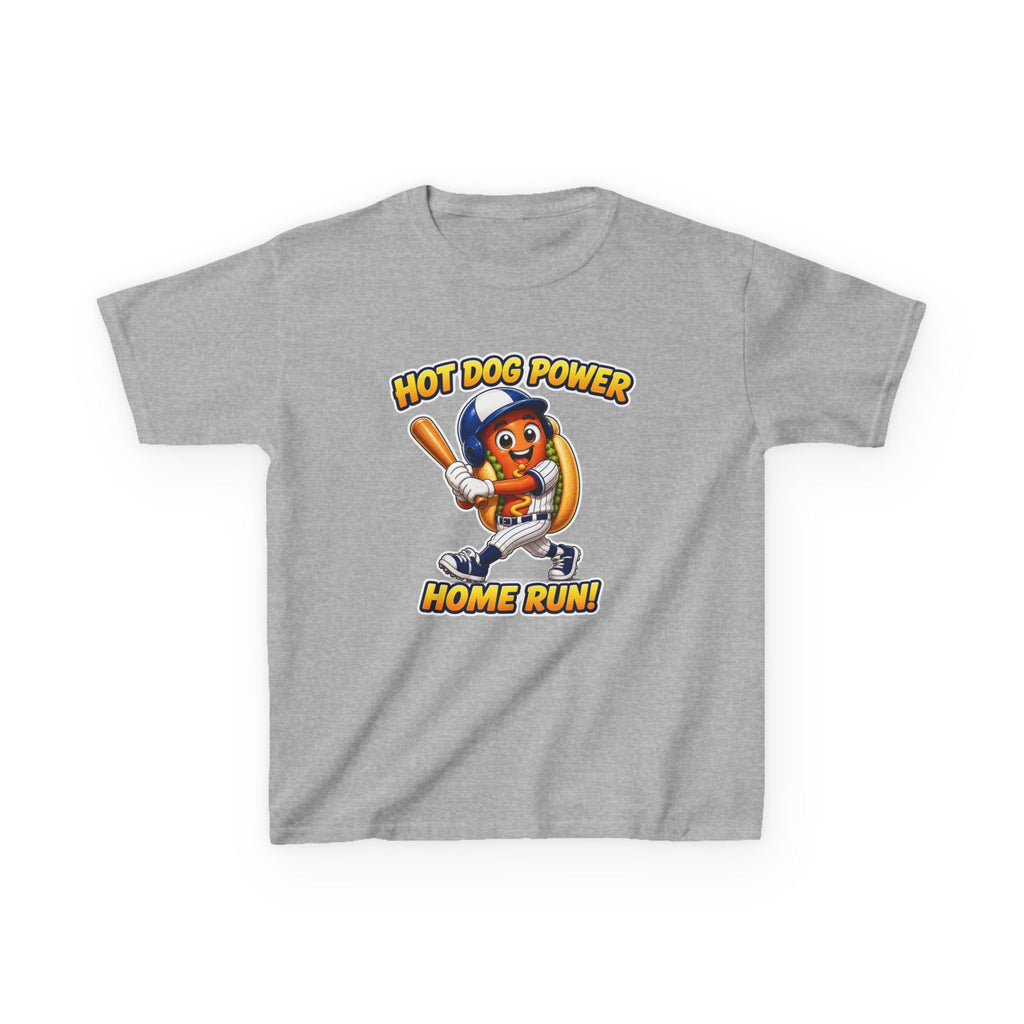 Kids Baseball T-Shirt — 'Hot Dog Power' Home Run Graphic Tee