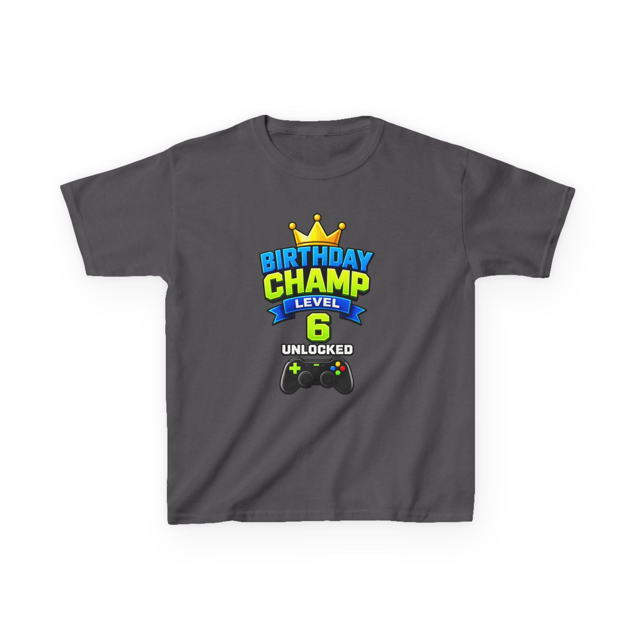 Kids Birthday T-Shirt — 'Birthday Champ' Level 6 Unlocked Gamer Graphic Tee