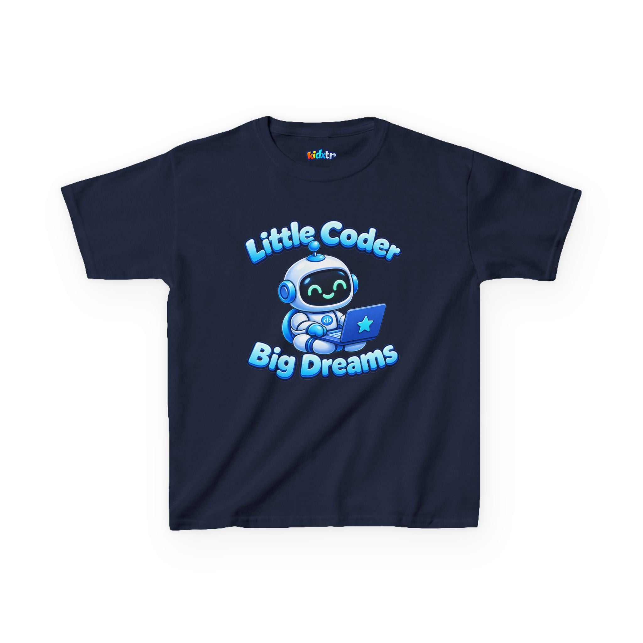 Kidxtr™ Kids Coder T-Shirt — 'Little Coder, Big Dreams' Robot Graphic Tee