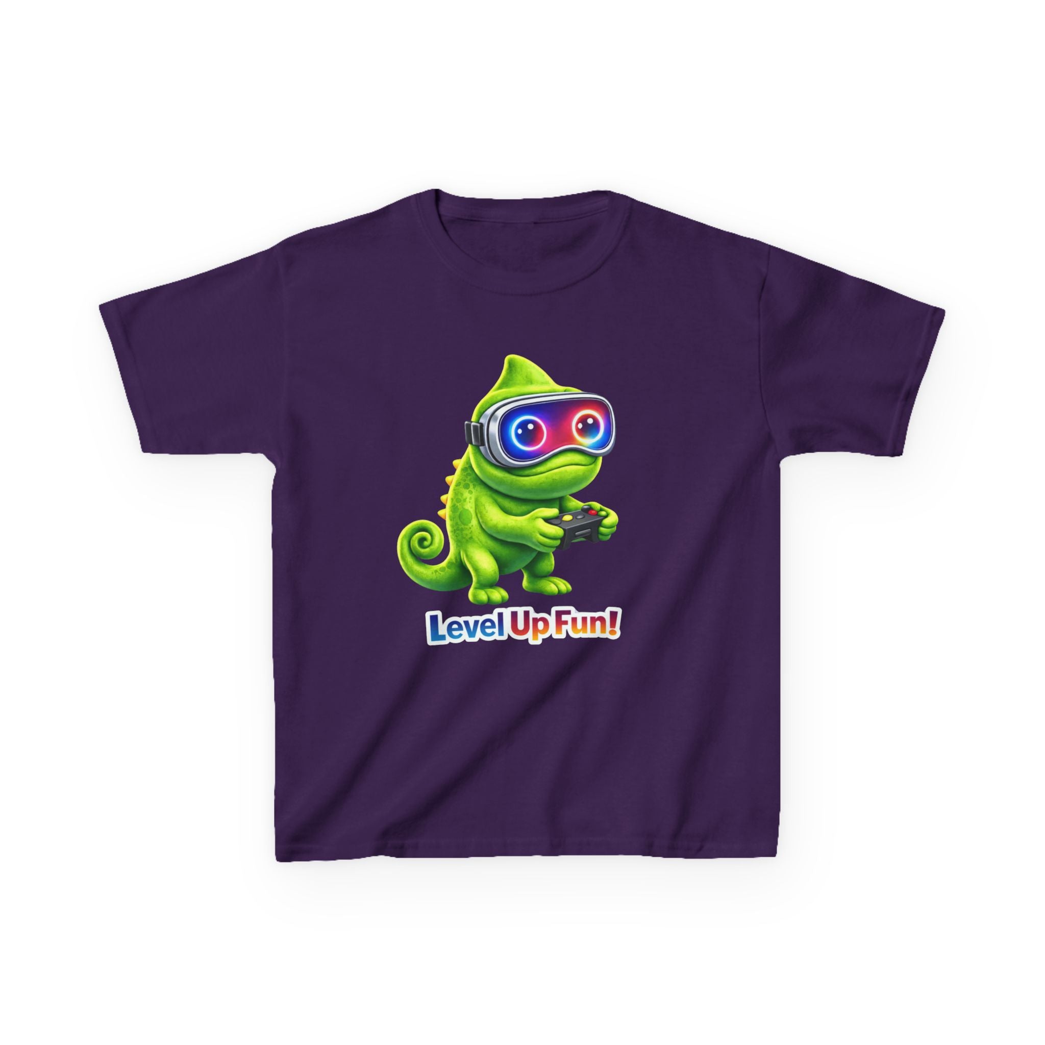 Kids Gaming T-Shirt — 'Level Up Fun!' Chameleon Gamer Graphic Tee
