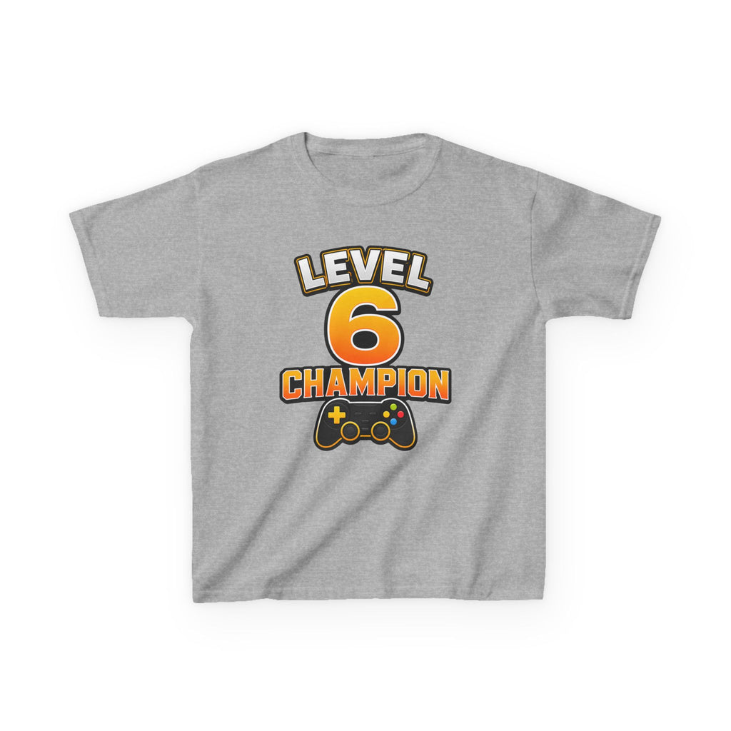 Kids Birthday Gaming T-Shirt — 'Level 6 Champion' Game Controller Graphic Tee