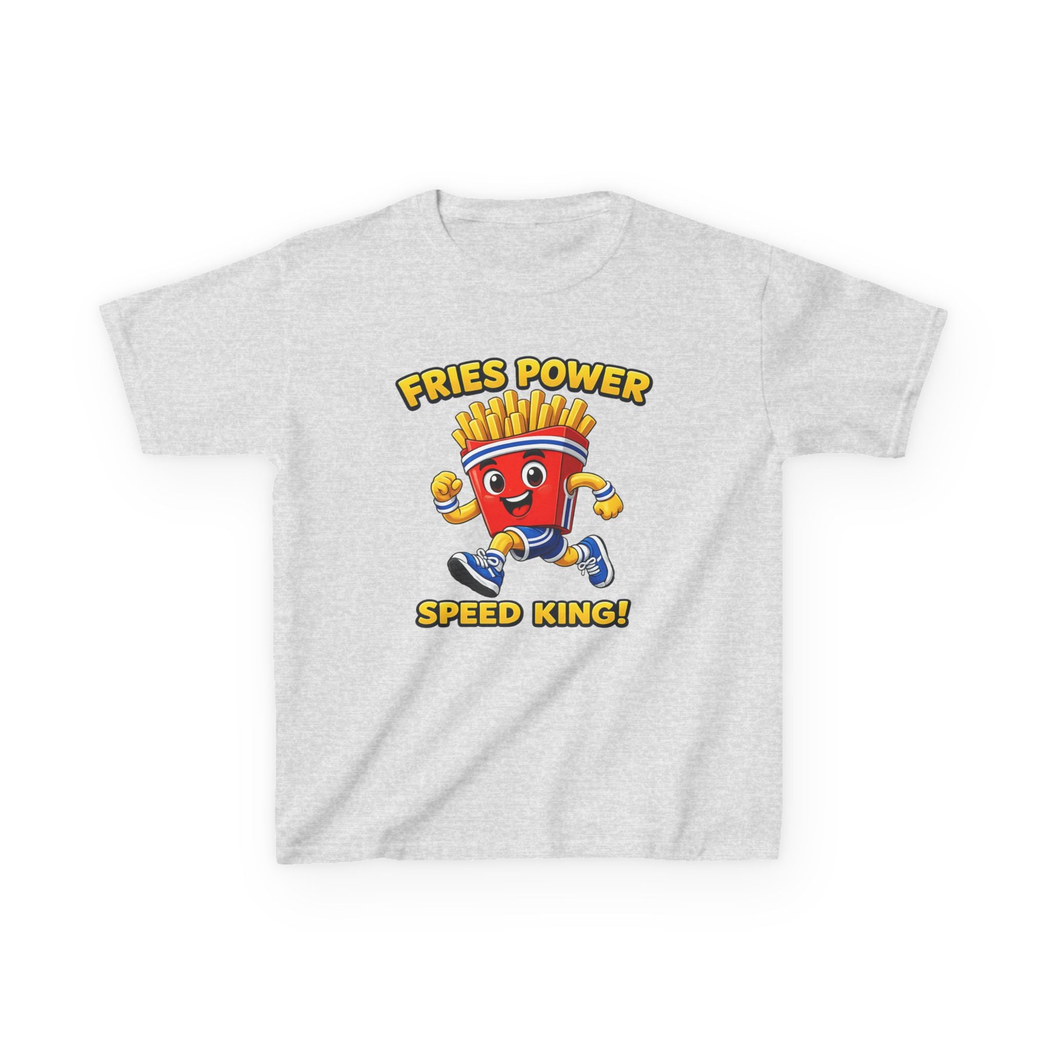 Kids French Fry T-Shirt — 'Fries Power Speed King' Funny Cartoon Graphic Tee