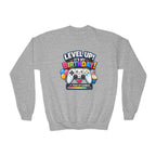 Kidxtr™ Kids Birthday Crewneck — 'Level Up, It’s My Birthday' Cartoon Graphic Sweatshirt