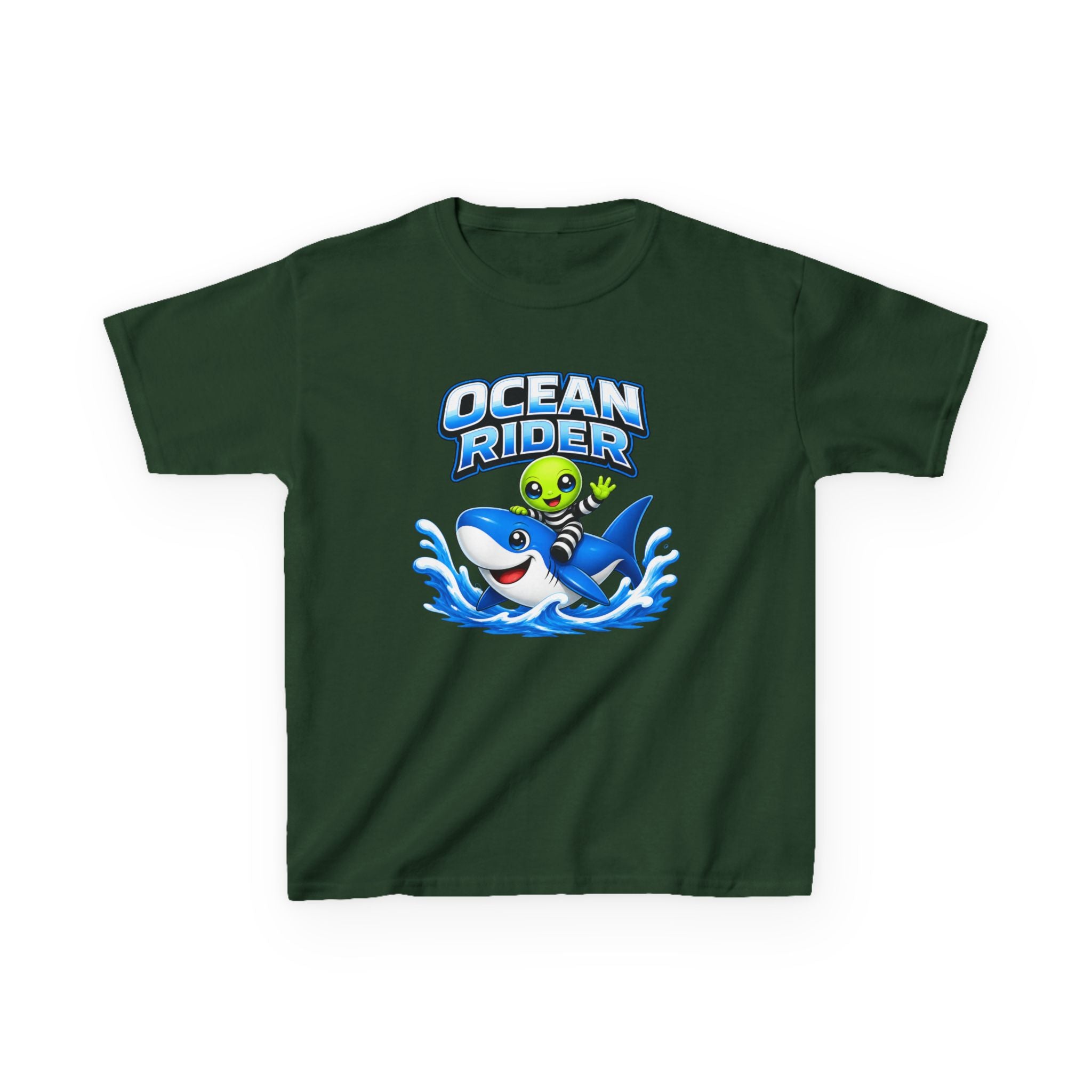 Kids Shark T-Shirt — 'Ocean Rider' Shark & Alien Surf Graphic Tee