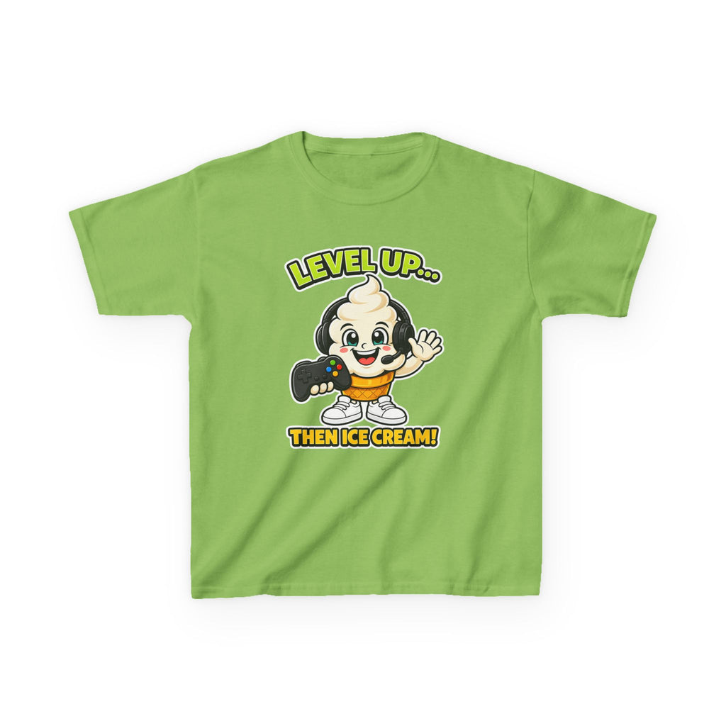 Kids Gamer T-Shirt — 'Level Up... Then Ice Cream!' Ice Cream Cartoon Graphic Tee
