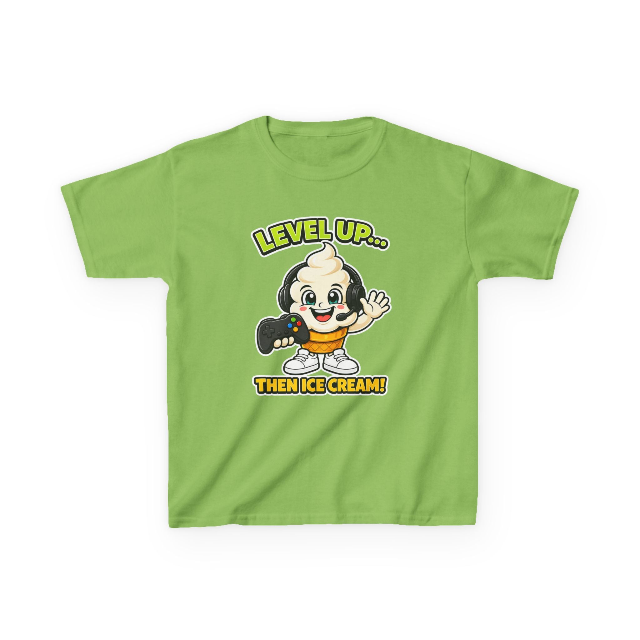 Kids Gamer T-Shirt — 'Level Up... Then Ice Cream!' Ice Cream Cartoon Graphic Tee