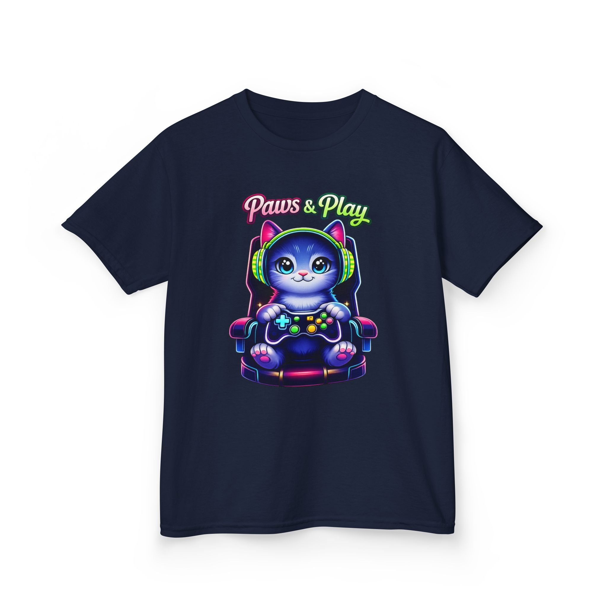 Kids Gamer T-Shirt – Cat Play & Pause Graphic Tee