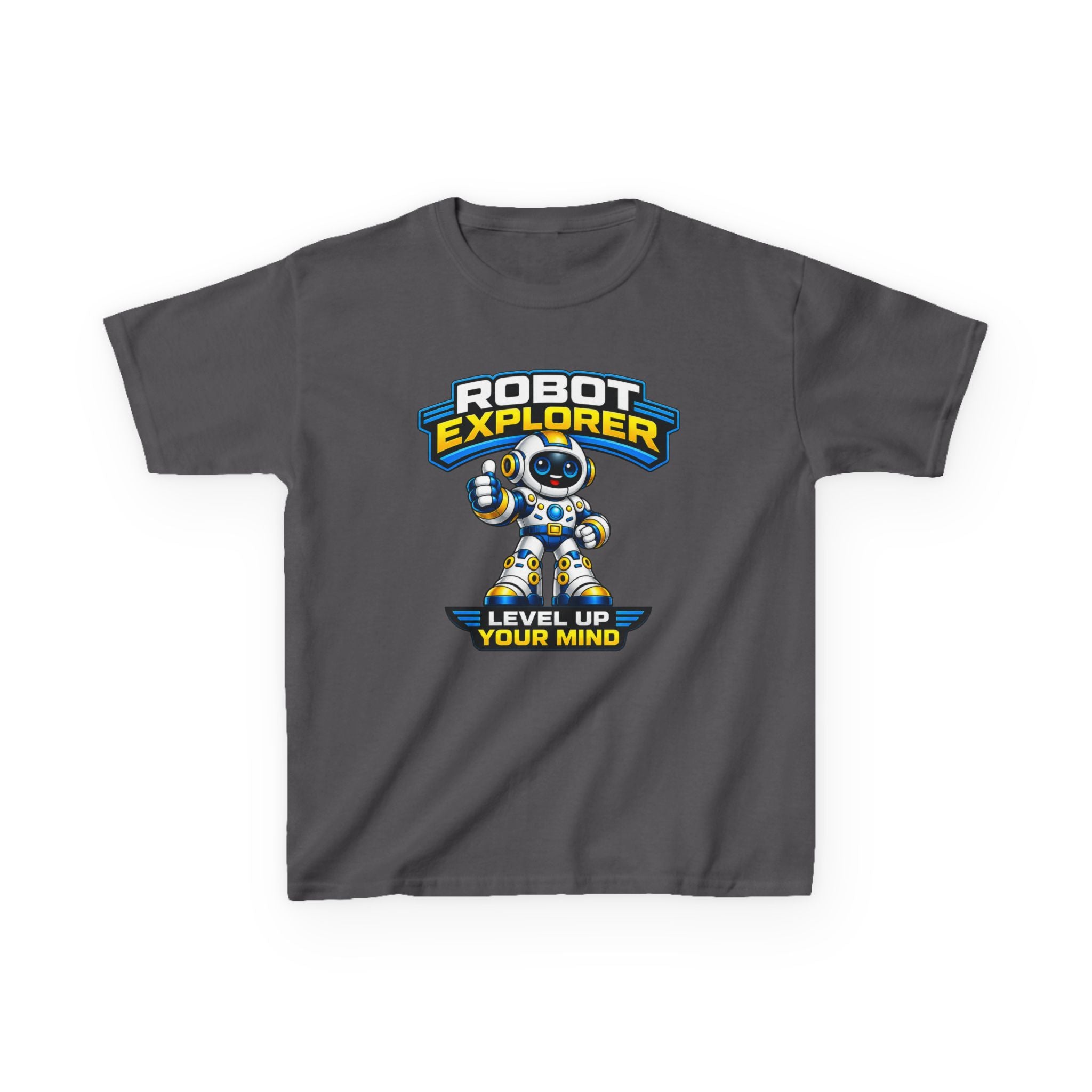 Kids T‑Shirt — "Robot Explorer: Level Up Your Mind" Cute STEM Robot Tee