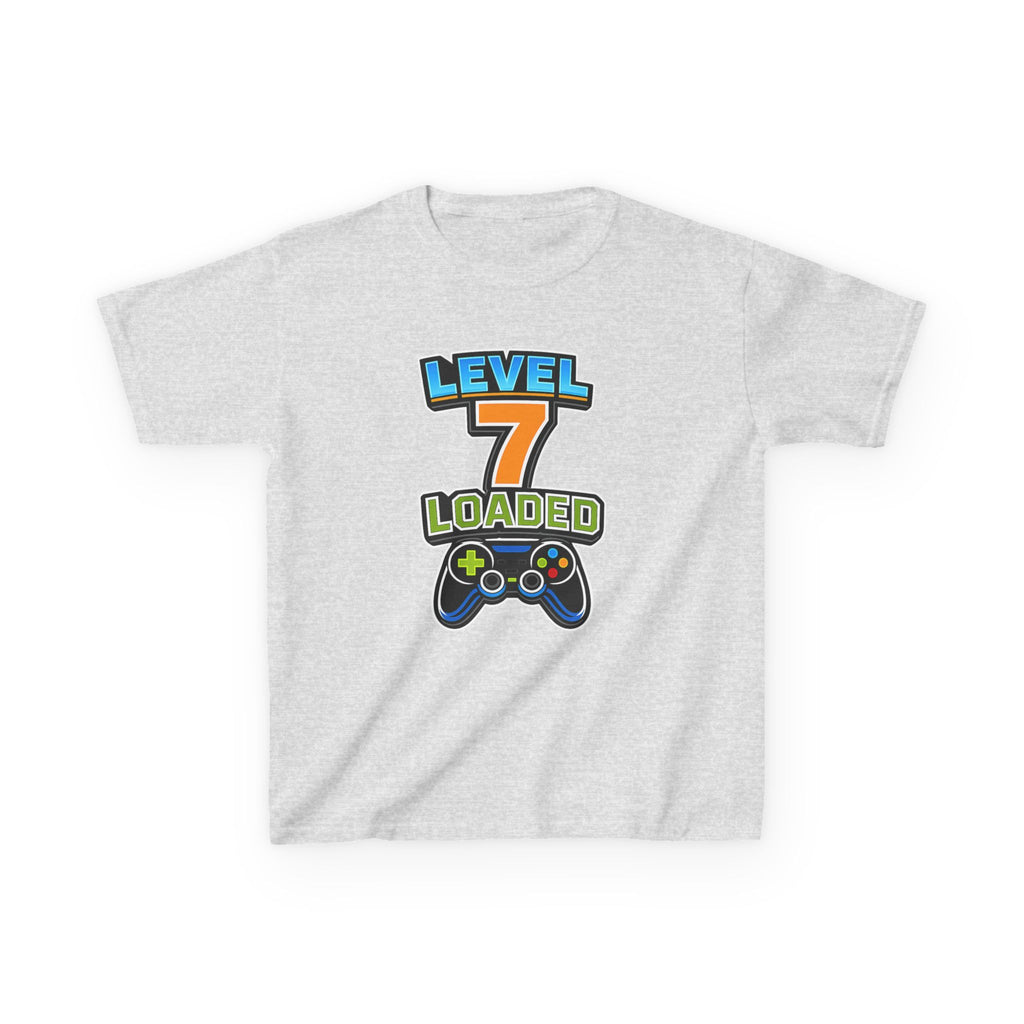 Kids Birthday T-Shirt — 'Level 7 Loaded' Birthday Gamer Graphic Tee