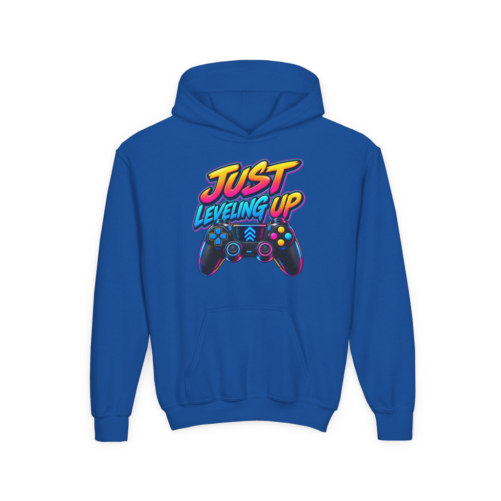 Kidxtr™ Kids Gamer Hoodie — 'Just Level Up' Gamer Graphic Sweatshirt