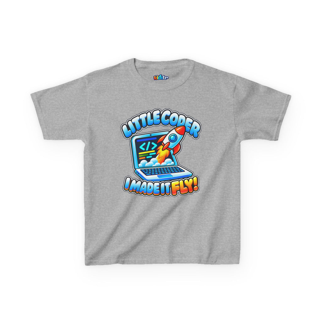 Kidxtr™ Kids Coder T-Shirt — 'I Made It Fly' Little Coder Robot Graphic Tee