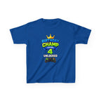 Kids Birthday T-Shirt — 'Birthday Champ' Level 4 Unlocked Gamer Graphic Tee