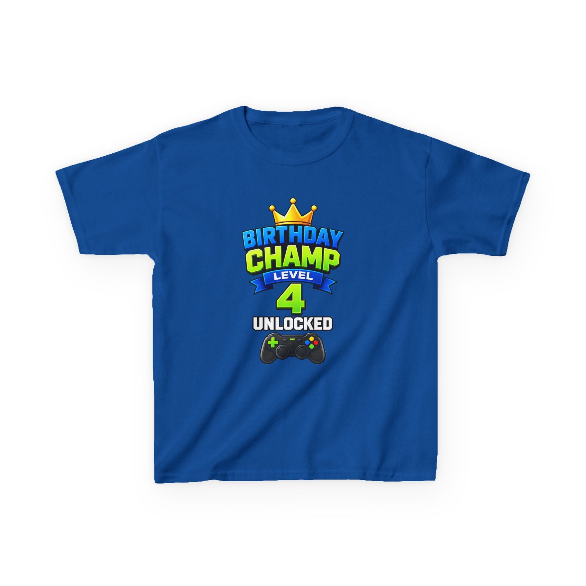 Kids Birthday T-Shirt — 'Birthday Champ' Level 4 Unlocked Gamer Graphic Tee