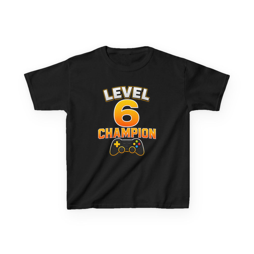Kids Birthday Gaming T-Shirt — 'Level 6 Champion' Game Controller Graphic Tee