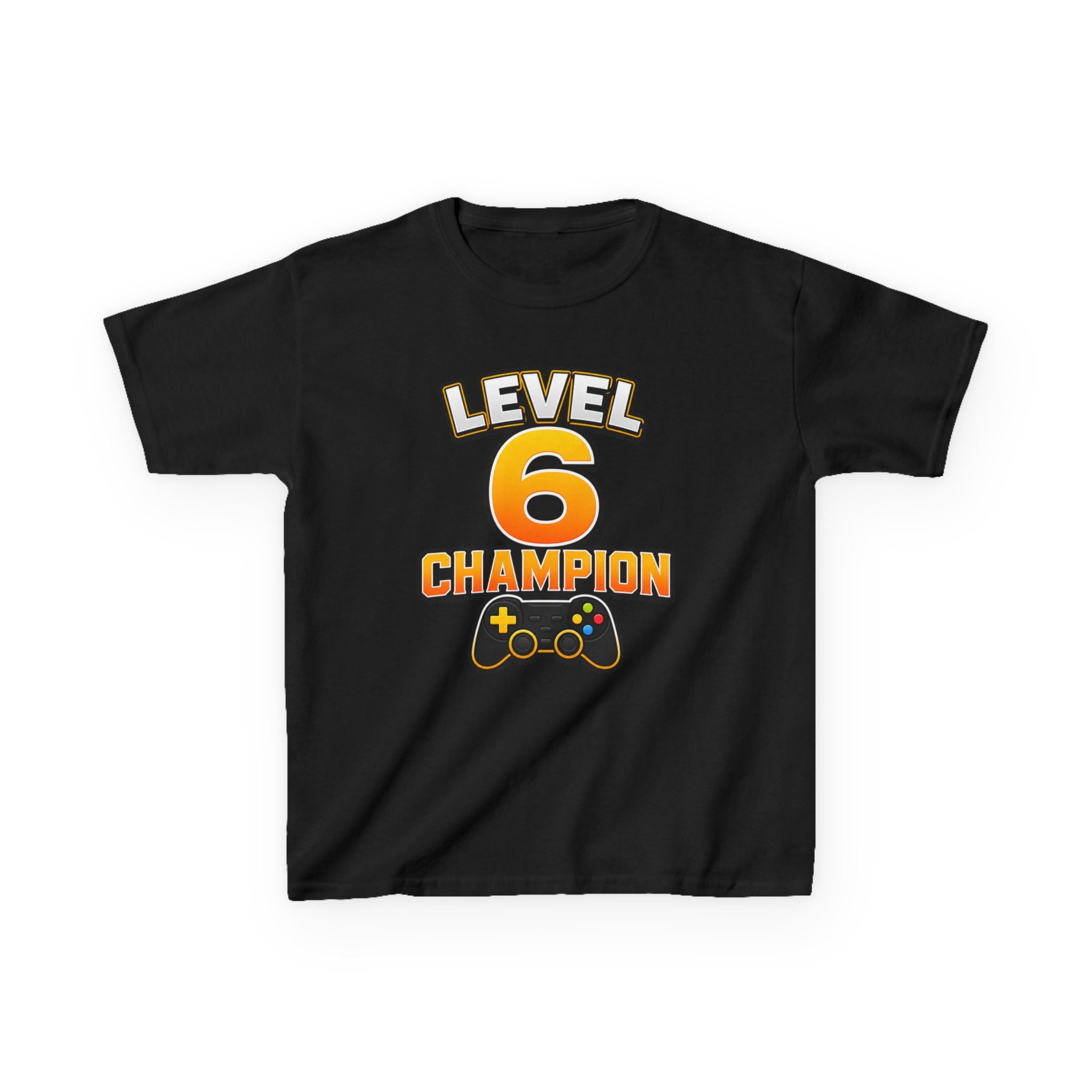 Kids Birthday Gaming T-Shirt — 'Level 6 Champion' Game Controller Graphic Tee