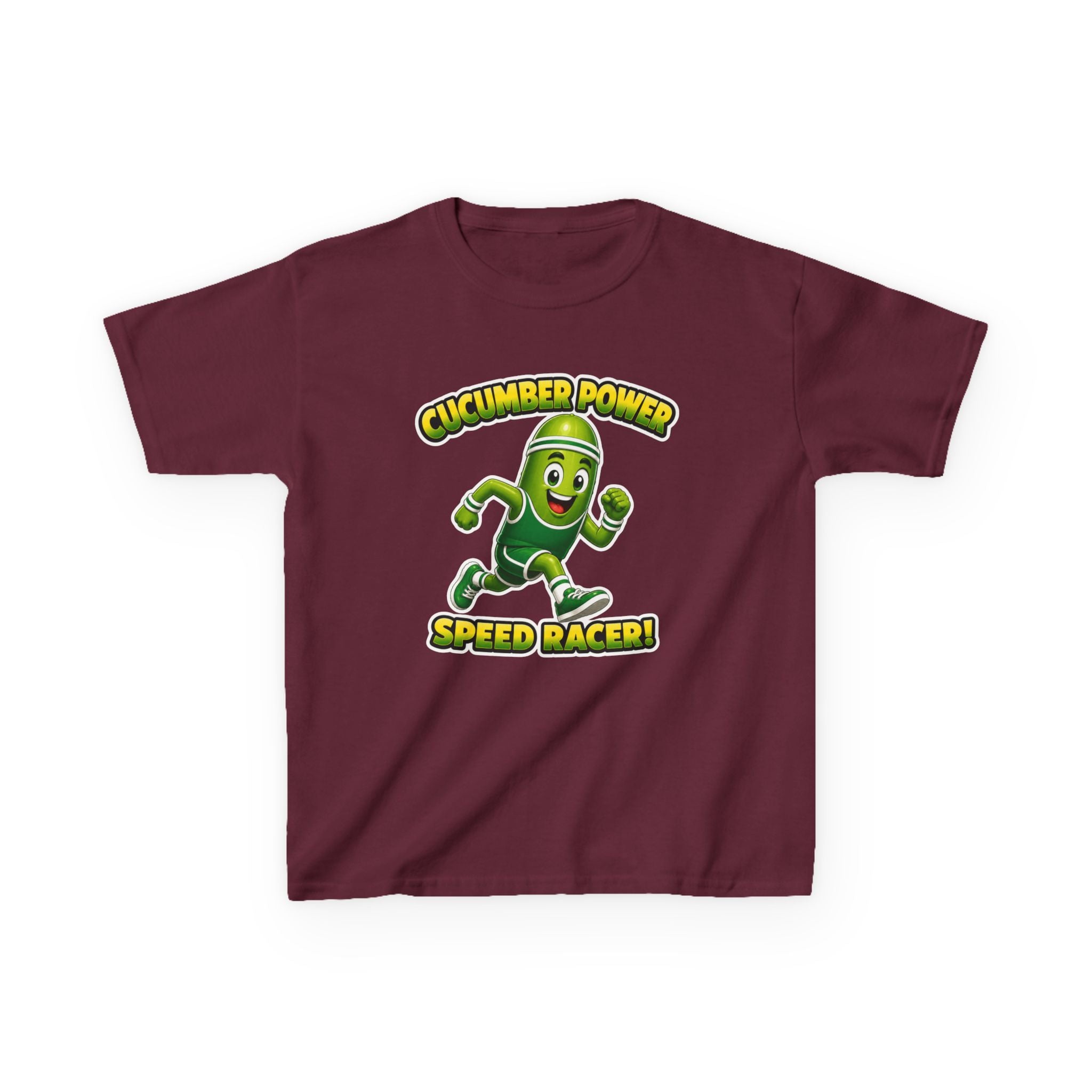 Kids T-Shirt — "Cucumber Power Speed Racer" Cute Cartoon Veggie Tee for Children