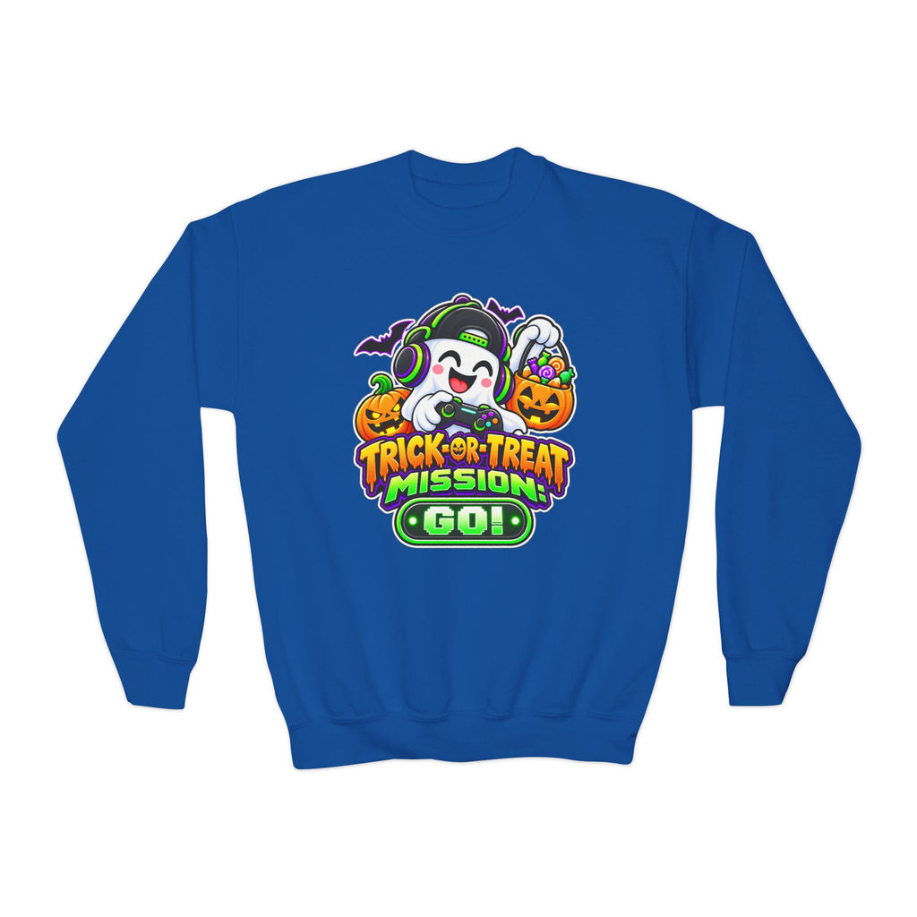 Kidxtr™ Kids Halloween Sweatshirt — 'Trick or Treat Mission' Halloween Graphic Crewneck