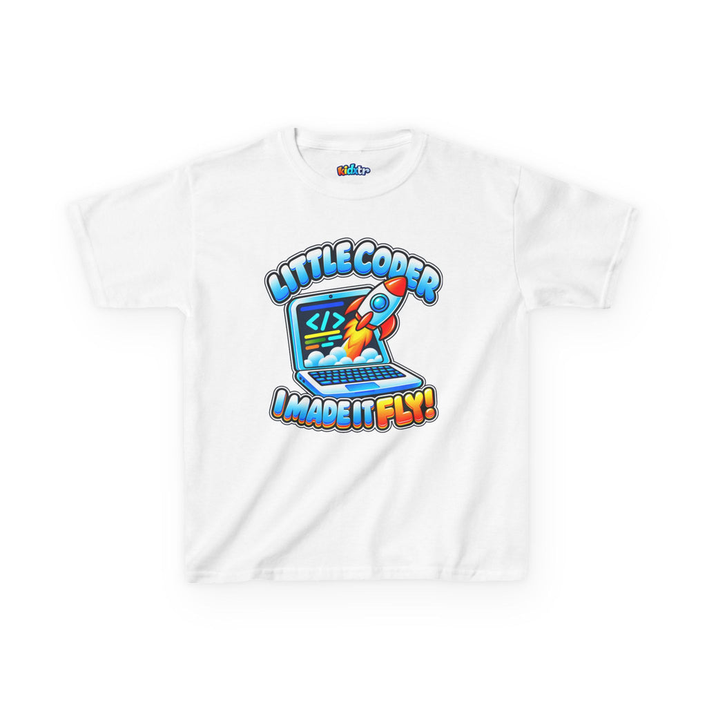 Kidxtr™ Kids Coder T-Shirt — 'I Made It Fly' Little Coder Robot Graphic Tee