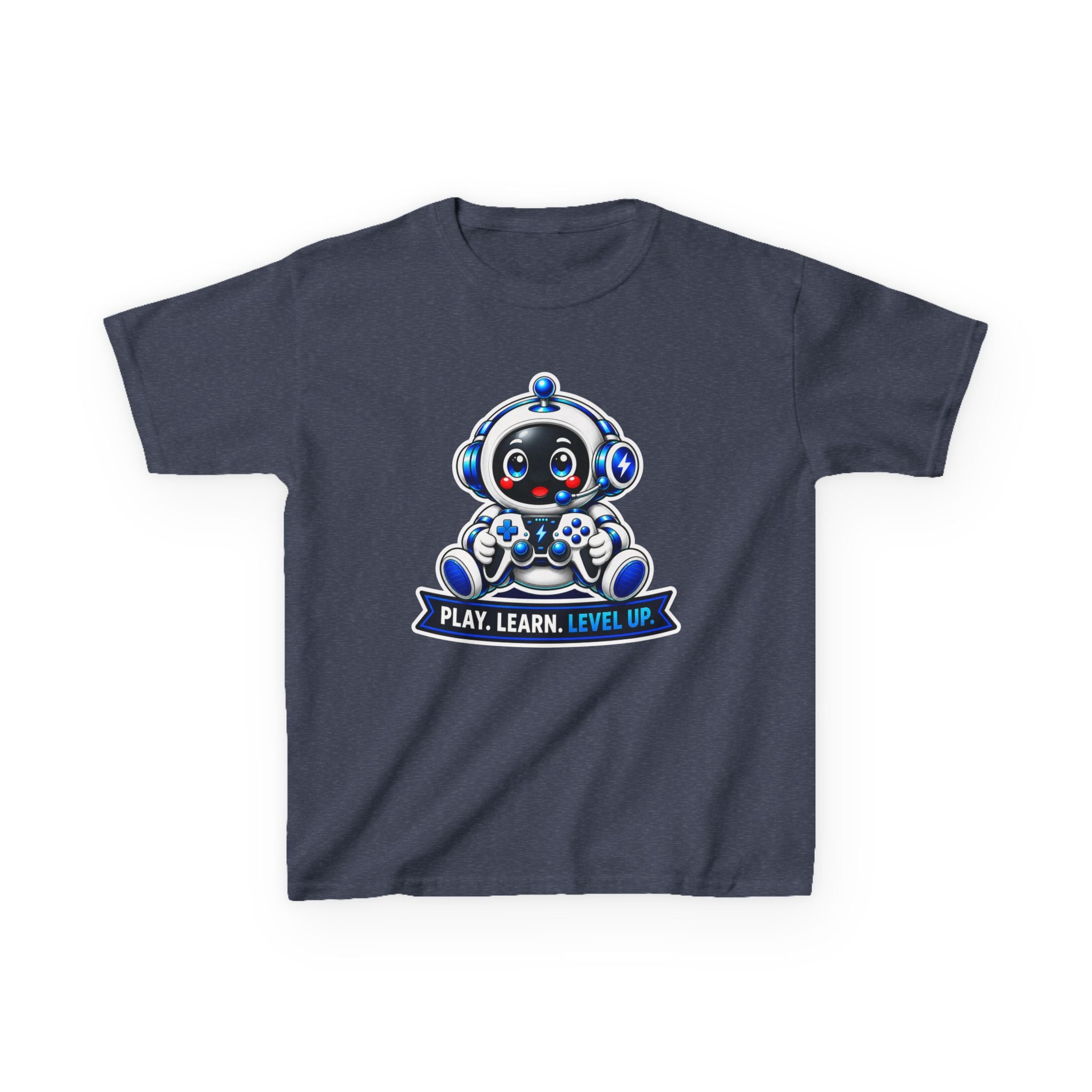 Kids Robot T-Shirt — 'Play. Learn. Level Up.' Cute Gamer Robot Graphic Tee